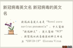 新冠肺炎疫情的英文名（新型疫情英文名）