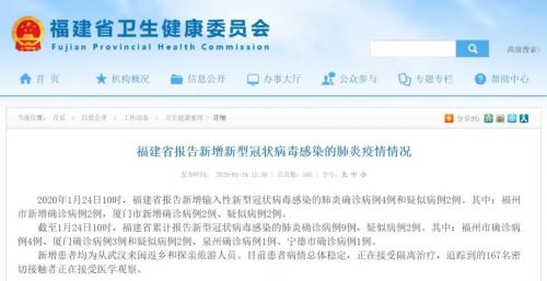 福建省新型冠状病毒最新情况