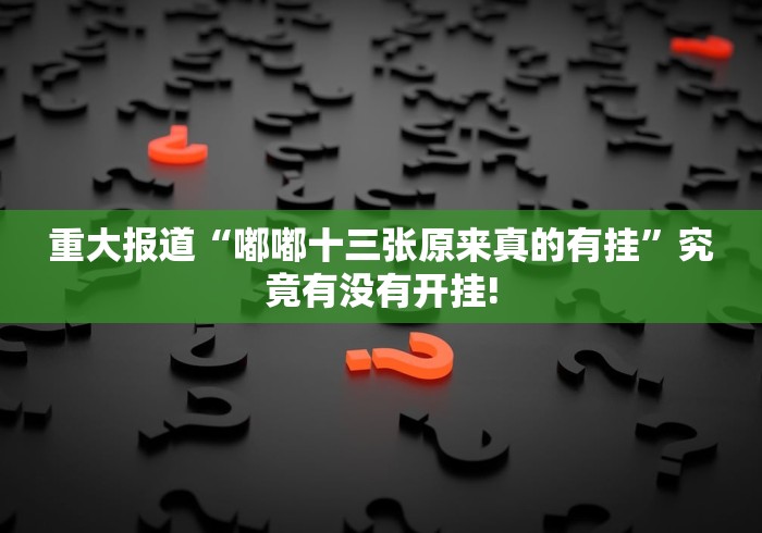 重大报道“嘟嘟十三张原来真的有挂”究竟有没有开挂!