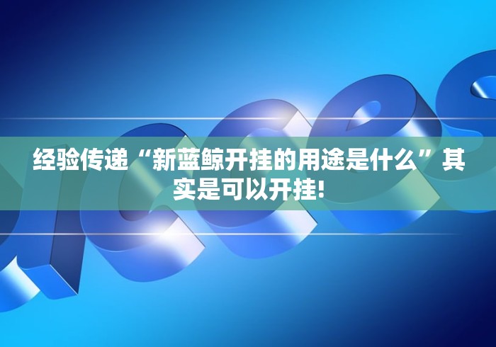 经验传递“新蓝鲸开挂的用途是什么”其实是可以开挂!
